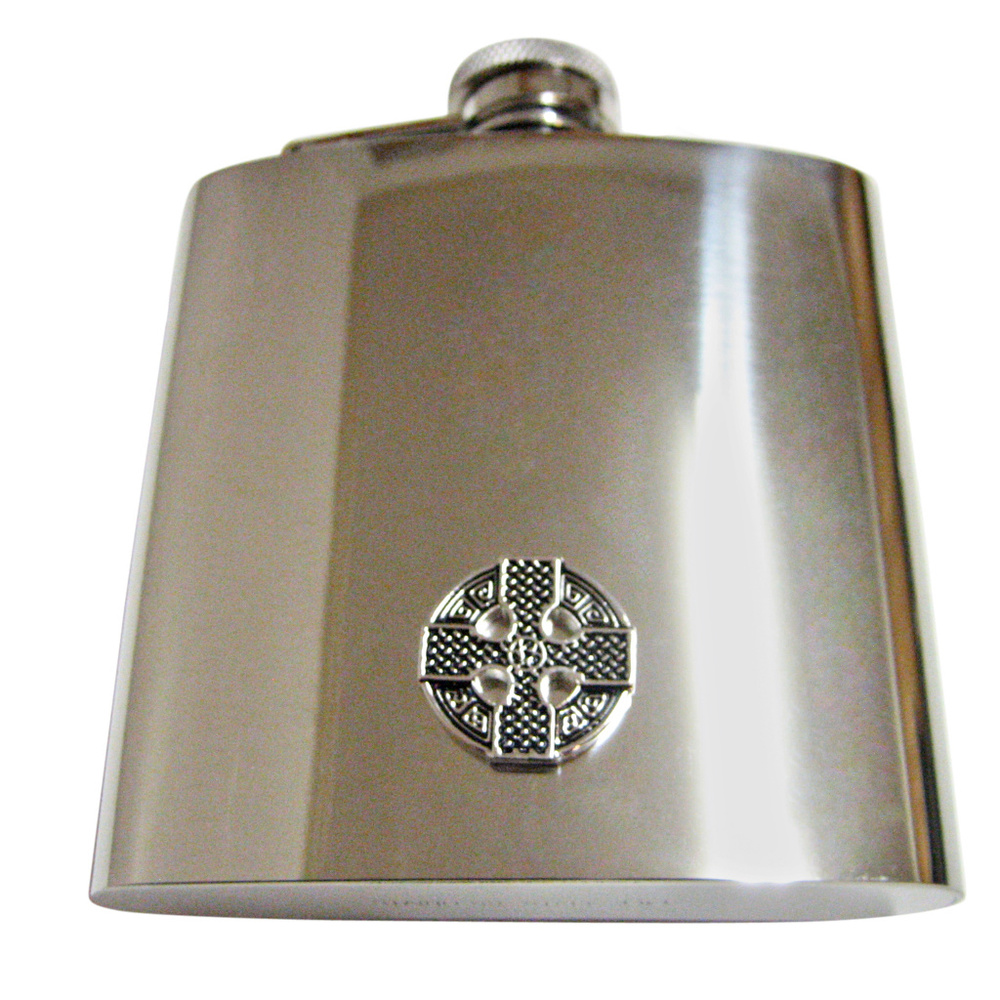 Round Celtic Cross Design Large Flask - image 1
